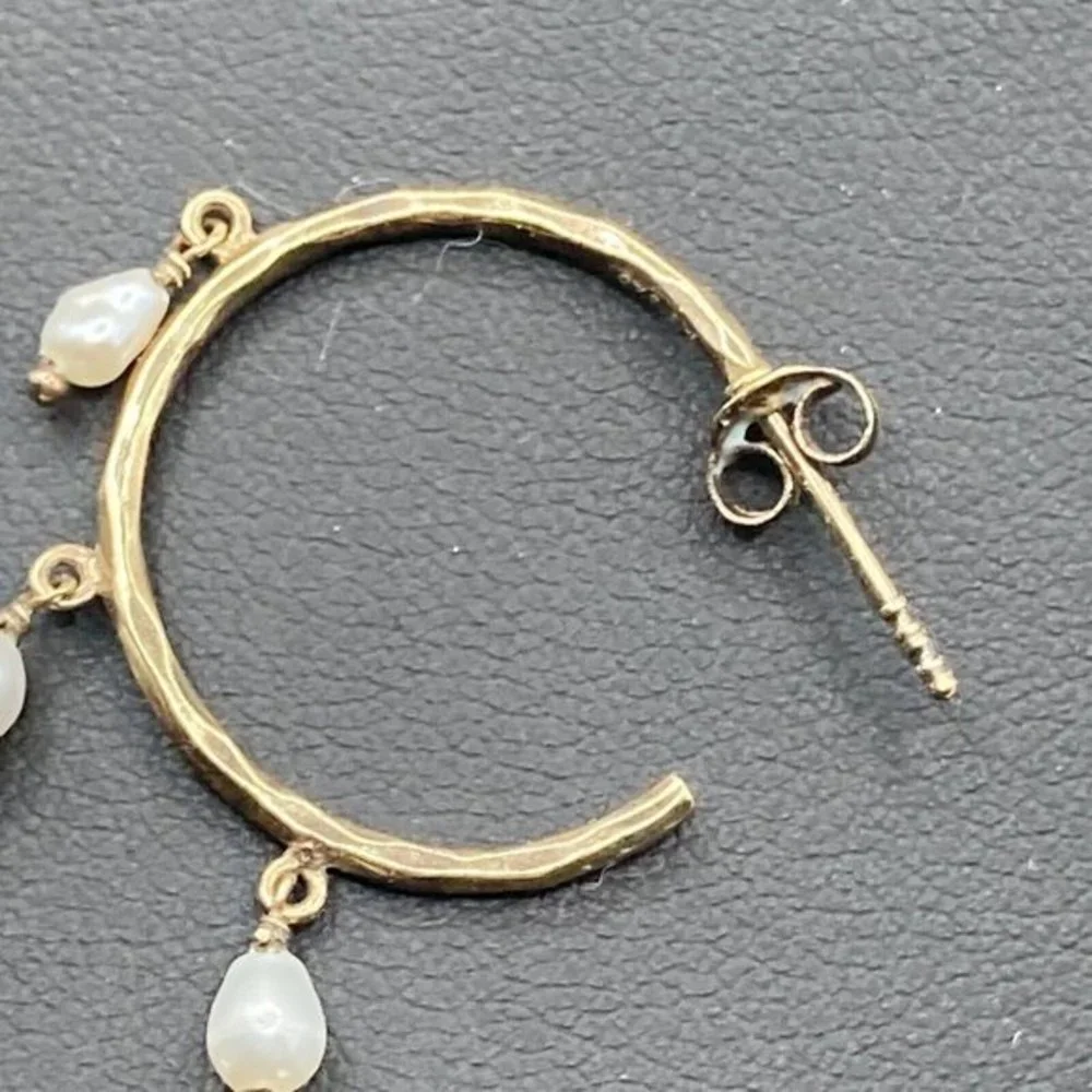 Pearl Hoop Gold Plated Sterling Silver Drop Dangle EARRINGS signed‎ AV